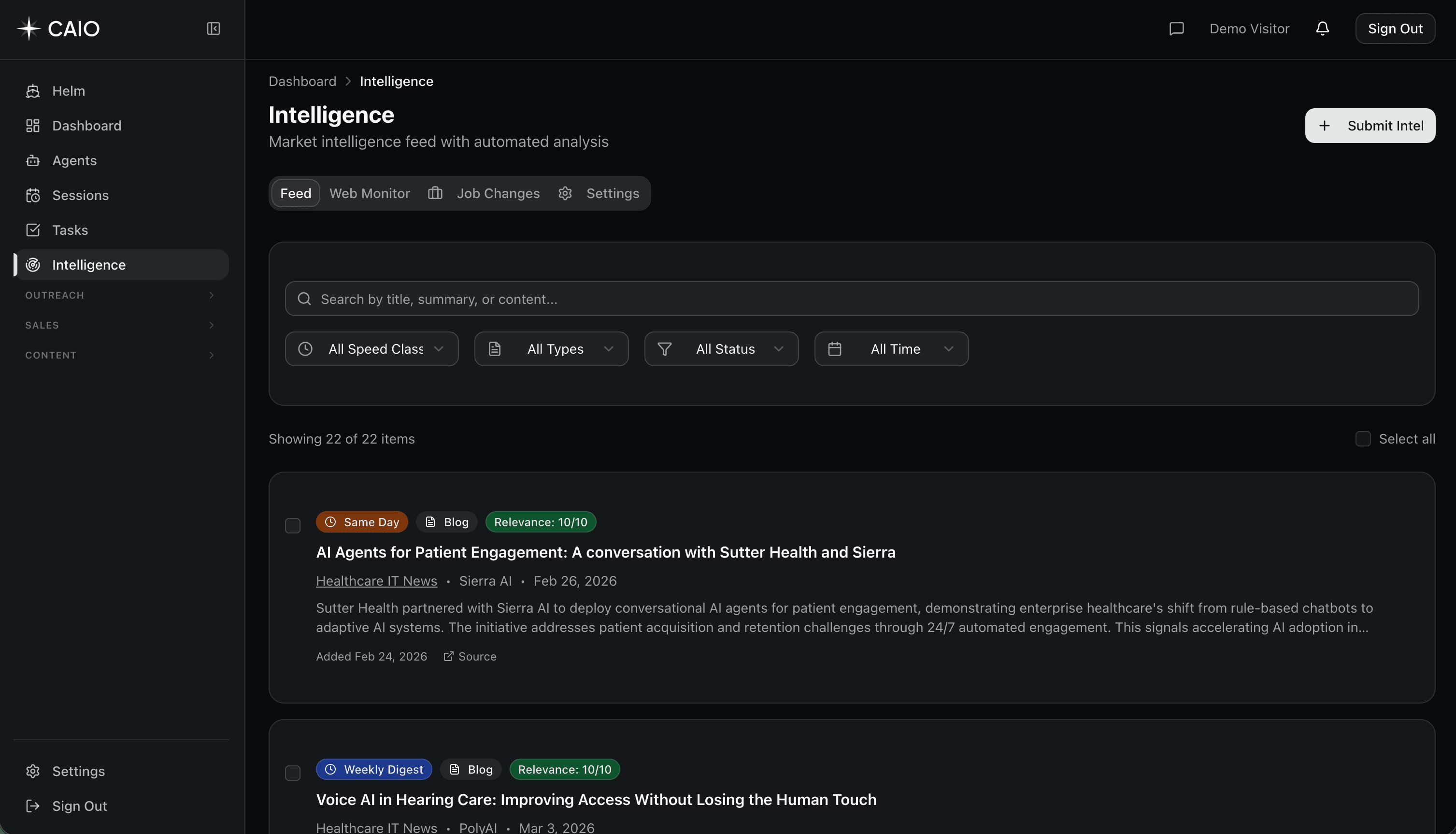 Bridge Intelligence — Market intel feed with AI categorization and relevance scoring